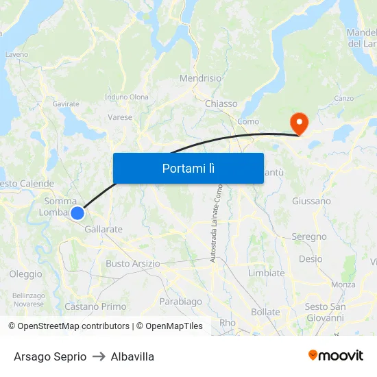 Arsago Seprio to Albavilla map
