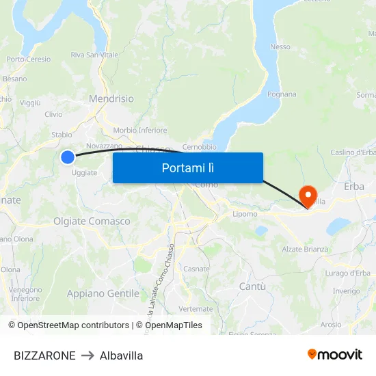 BIZZARONE to Albavilla map