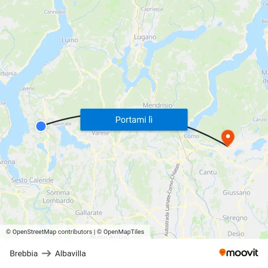 Brebbia to Albavilla map