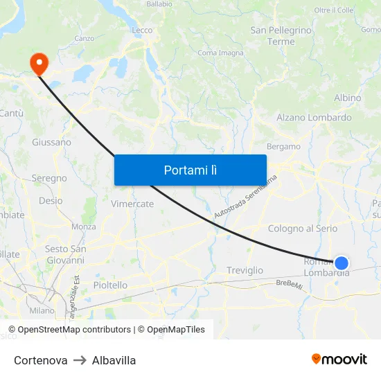 Cortenova to Albavilla map