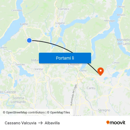 Cassano Valcuvia to Albavilla map