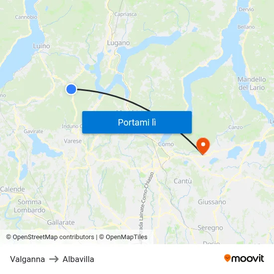 Valganna to Albavilla map
