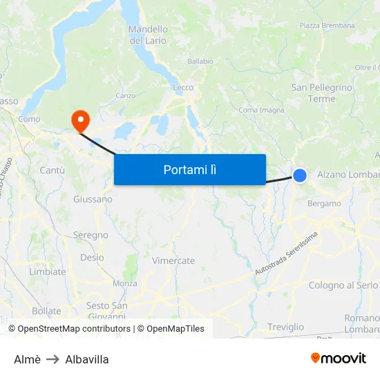 Almè to Albavilla map