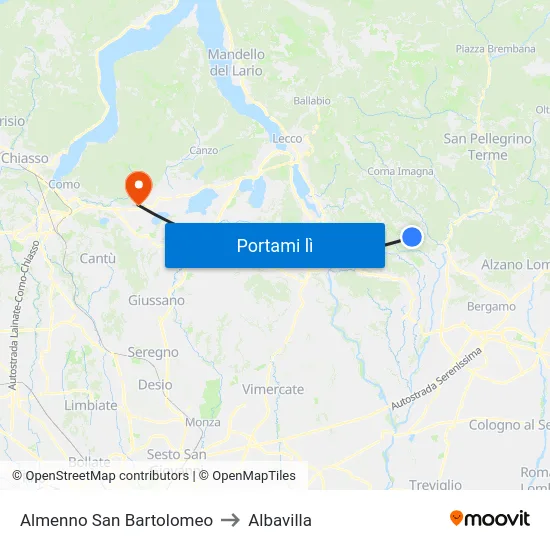 Almenno San Bartolomeo to Albavilla map