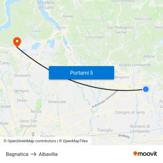 Bagnatica to Albavilla map