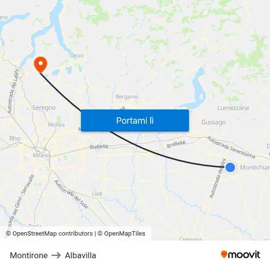 Montirone to Albavilla map