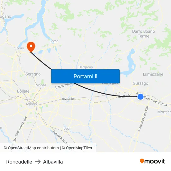 Roncadelle to Albavilla map