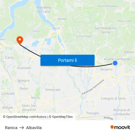 Ranica to Albavilla map