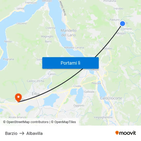 Barzio to Albavilla map