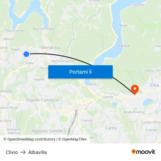 Clivio to Albavilla map