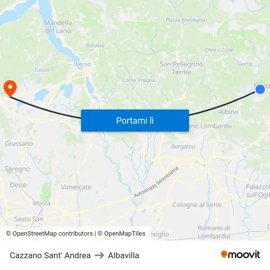Cazzano Sant' Andrea to Albavilla map