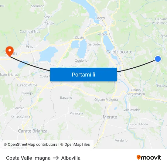 Costa Valle Imagna to Albavilla map