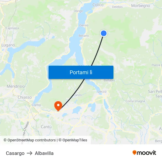 Casargo to Albavilla map