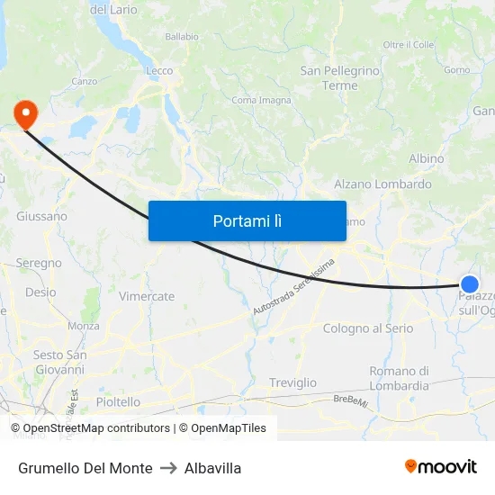 Grumello Del Monte to Albavilla map