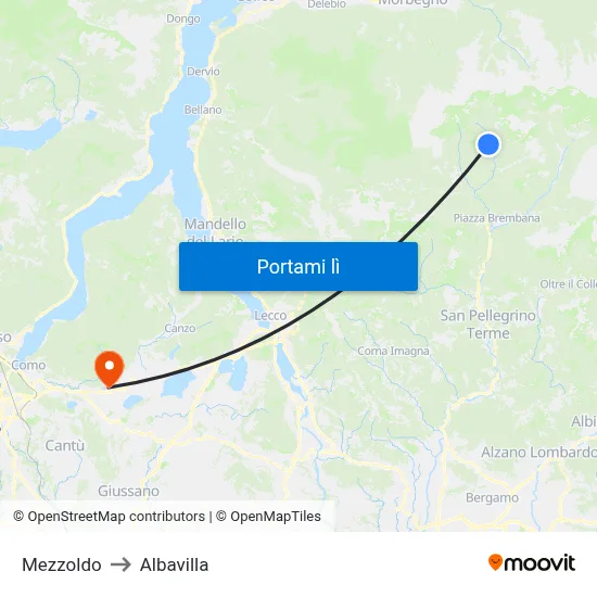 Mezzoldo to Albavilla map