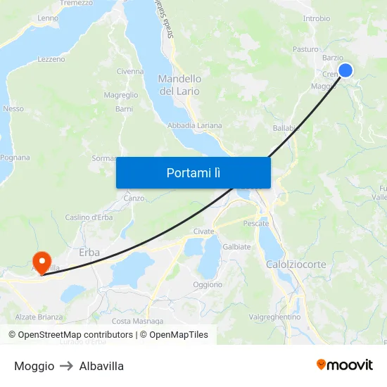 Moggio to Albavilla map