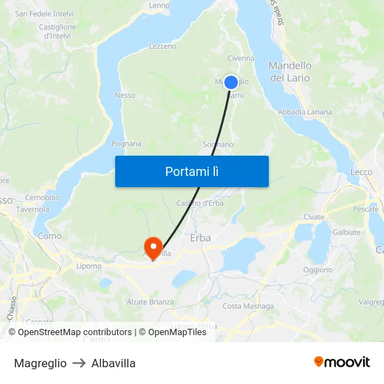 Magreglio to Albavilla map