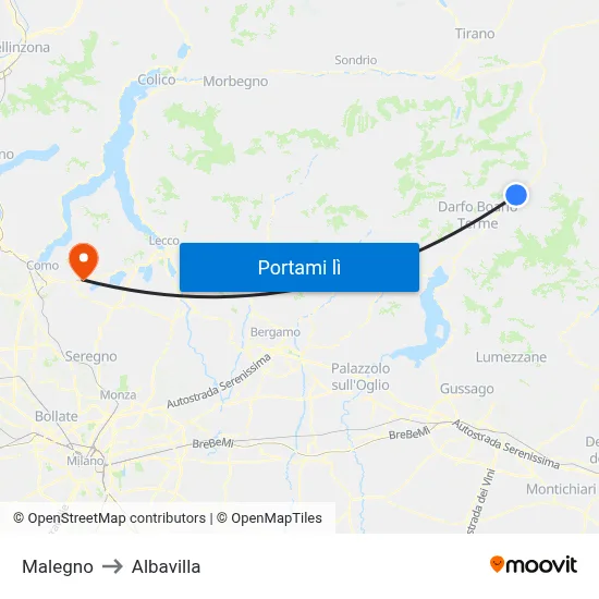 Malegno to Albavilla map