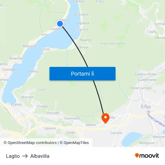 Laglio to Albavilla map