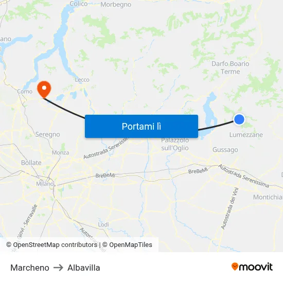 Marcheno to Albavilla map
