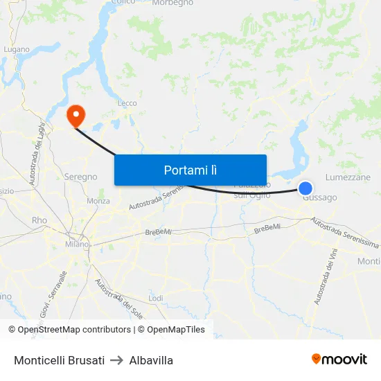 Monticelli Brusati to Albavilla map