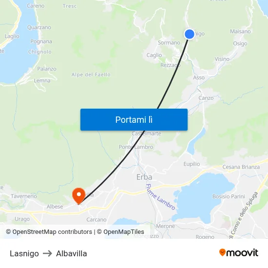 Lasnigo to Albavilla map
