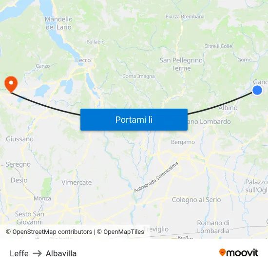 Leffe to Albavilla map