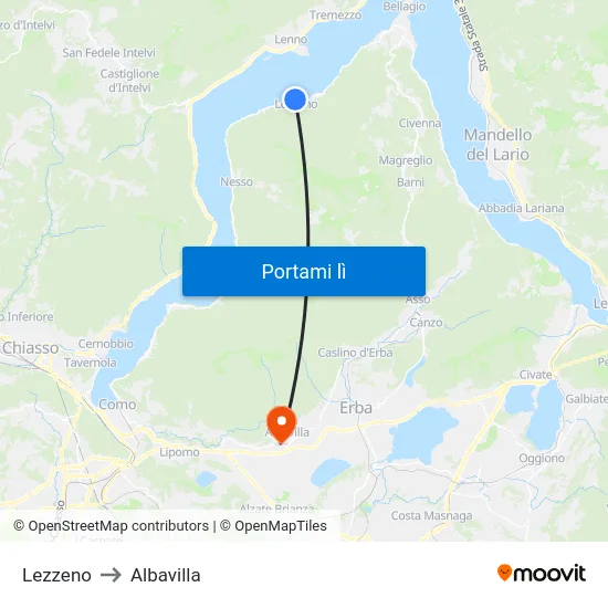 Lezzeno to Albavilla map