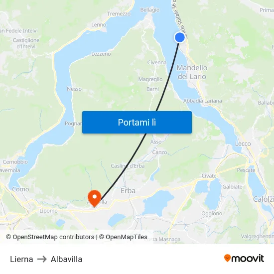 Lierna to Albavilla map