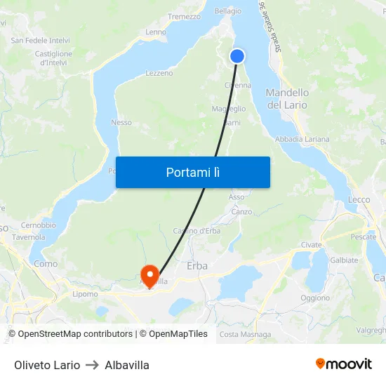 Oliveto Lario to Albavilla map
