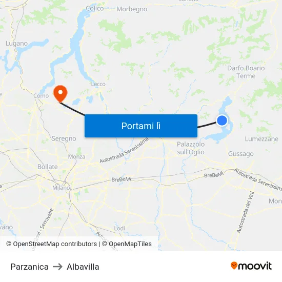 Parzanica to Albavilla map