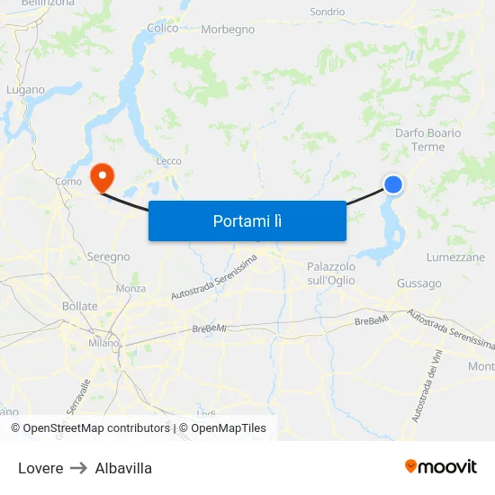 Lovere to Albavilla map
