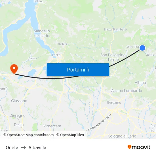 Oneta to Albavilla map