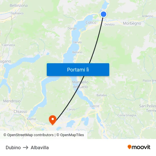 Dubino to Albavilla map