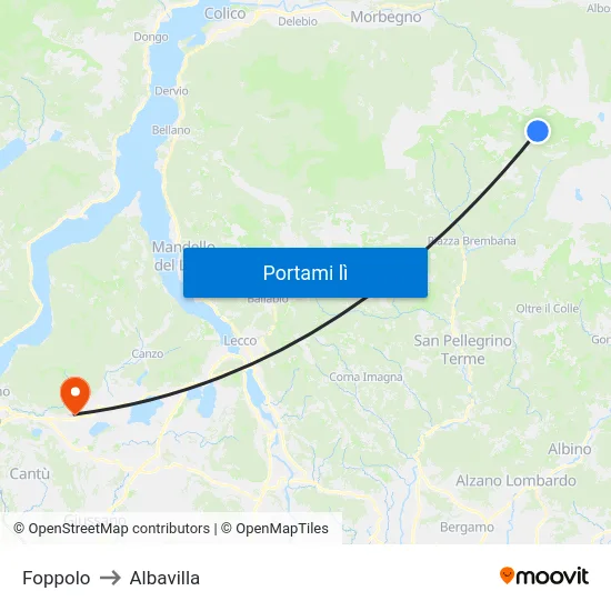 Foppolo to Albavilla map