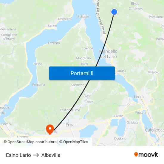 Esino Lario to Albavilla map