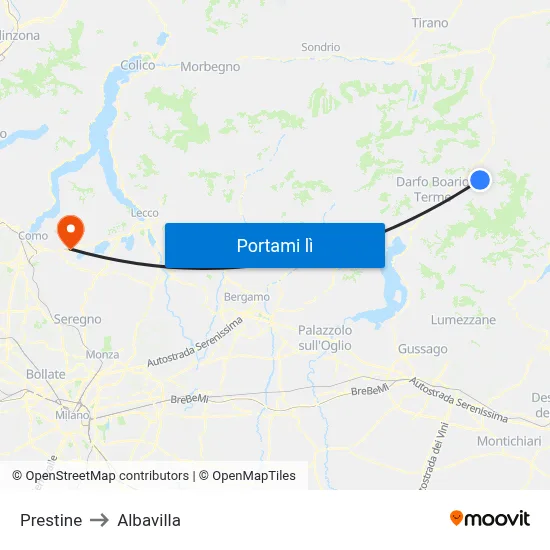 Prestine to Albavilla map