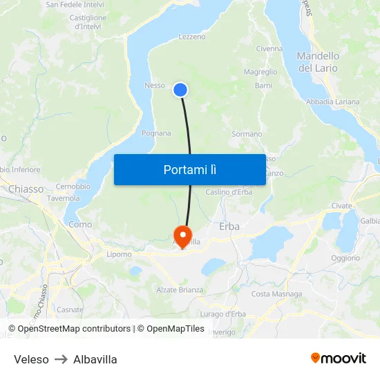Veleso to Albavilla map