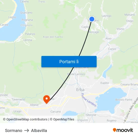 Sormano to Albavilla map