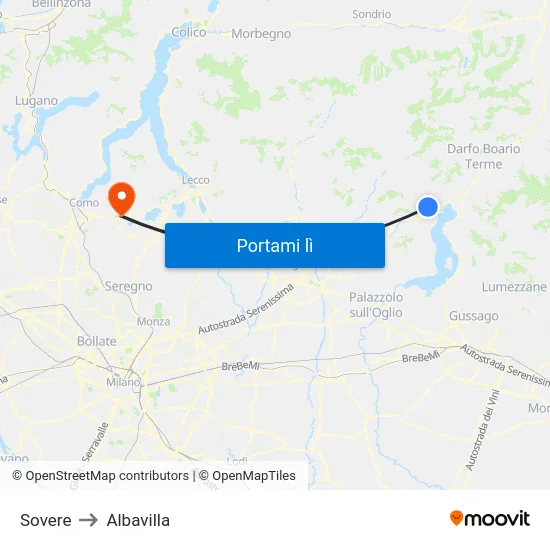 Sovere to Albavilla map