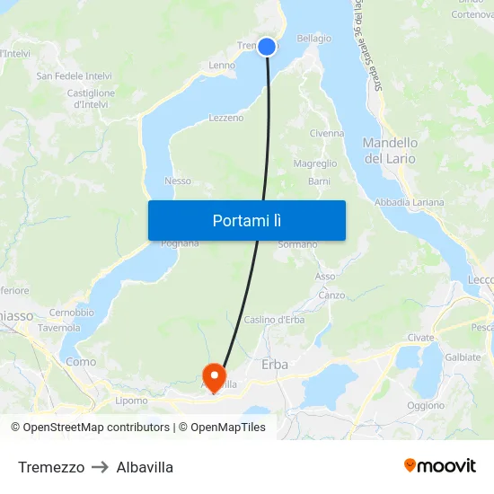 Tremezzo to Albavilla map