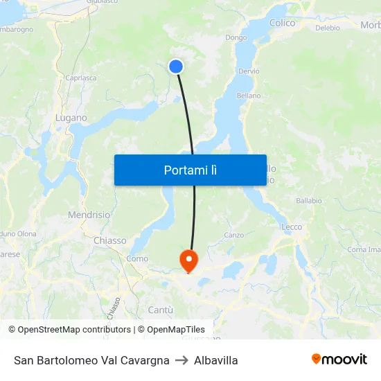 San Bartolomeo Val Cavargna to Albavilla map