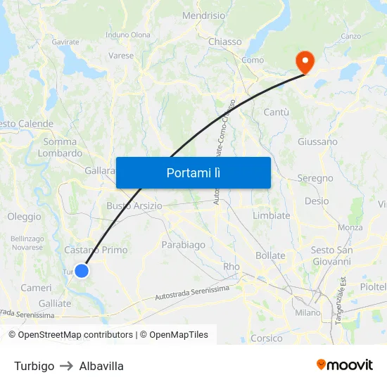 Turbigo to Albavilla map