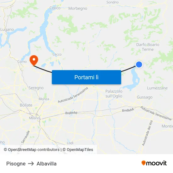 Pisogne to Albavilla map