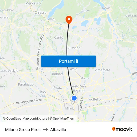 Milano Greco Pirelli to Albavilla map