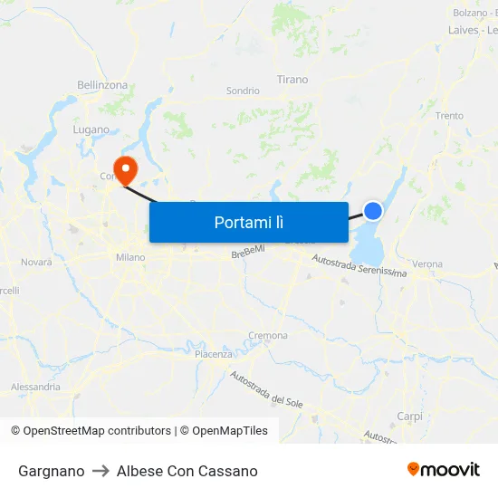Gargnano to Albese Con Cassano map