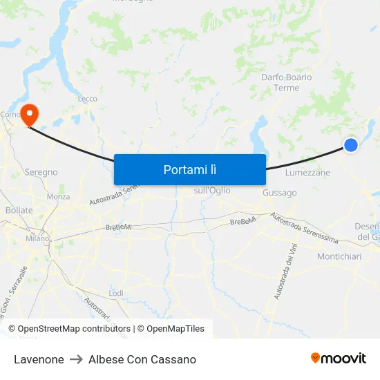 Lavenone to Albese Con Cassano map
