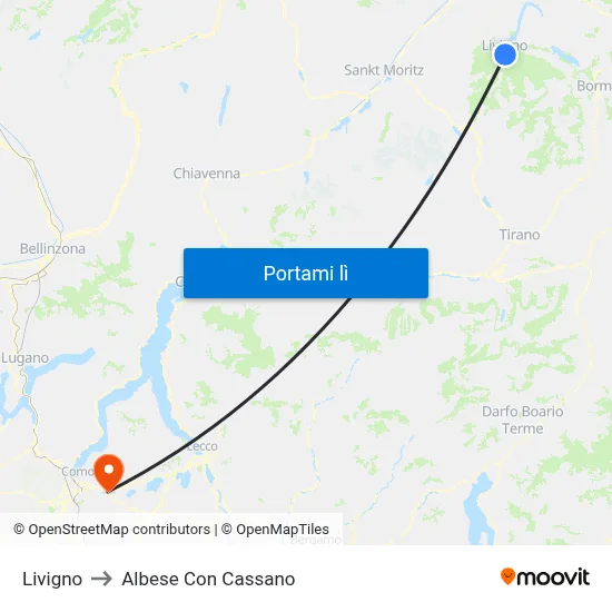 Livigno to Albese Con Cassano map