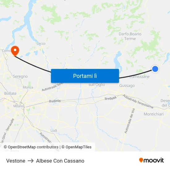 Vestone to Albese Con Cassano map