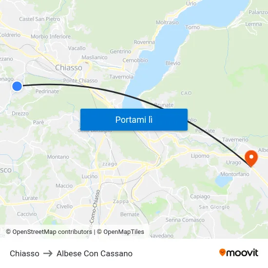 Chiasso to Albese Con Cassano map